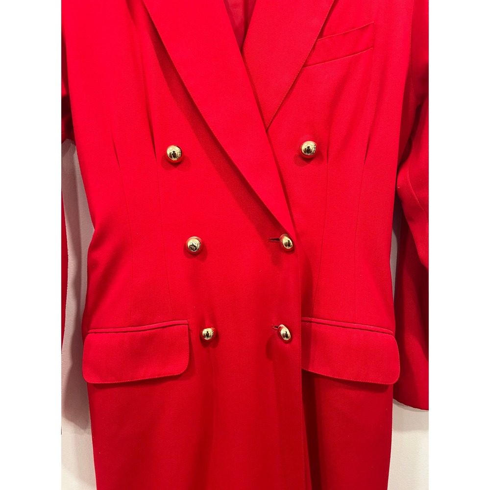 Vintage Kasper ASL Blazer Dress Womens SZ 10 Red Double Breasted Gold Buttons - Picture 12 of 15